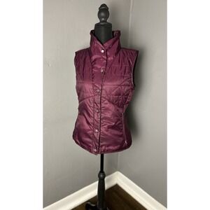 Toad And Co Womens Burgundy Slim Puffer Vest Size Xs Button Up  funnel neck